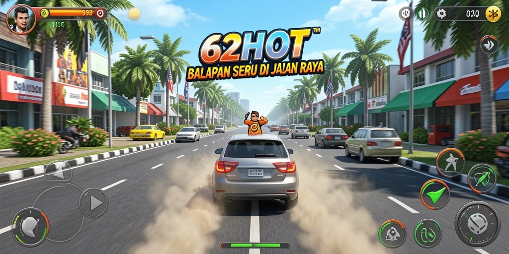 Gameplay balap seru di 62HOT dengan mobil yang bertenaga.