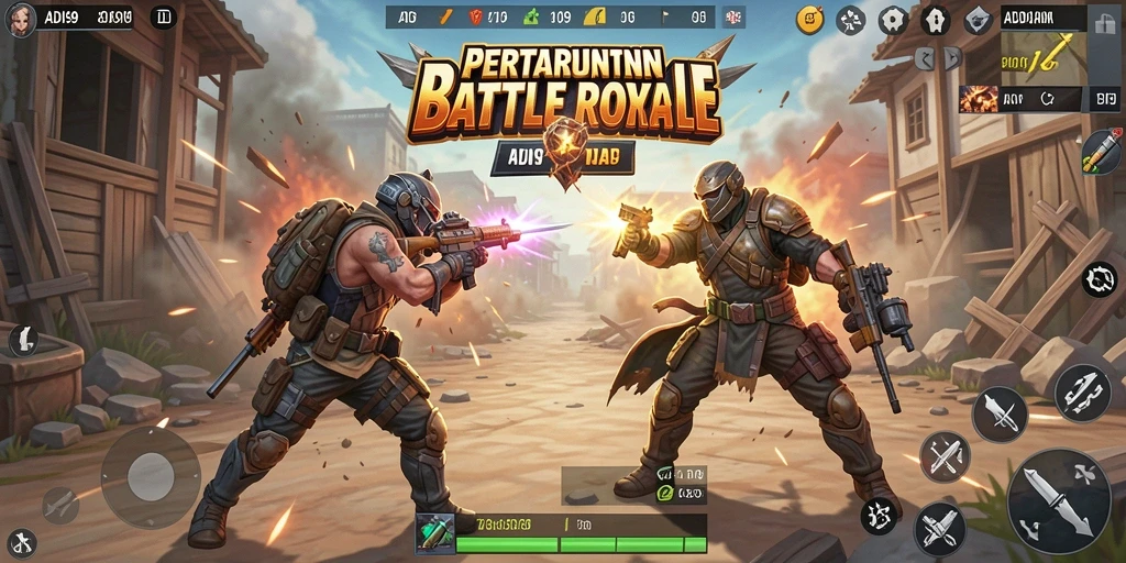 Tangkapan layar gameplay ADI99 menunjukkan aksi intens Battle Royale.