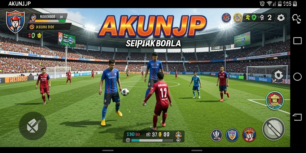 Screenshot gameplay AKUNJP yang menampilkan aksi mendebarkan di lapangan sepak bola.