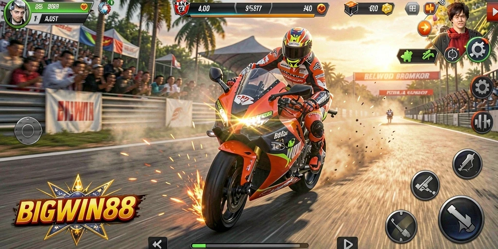 Gameplay seru balap motor di lintasan penuh tantangan.