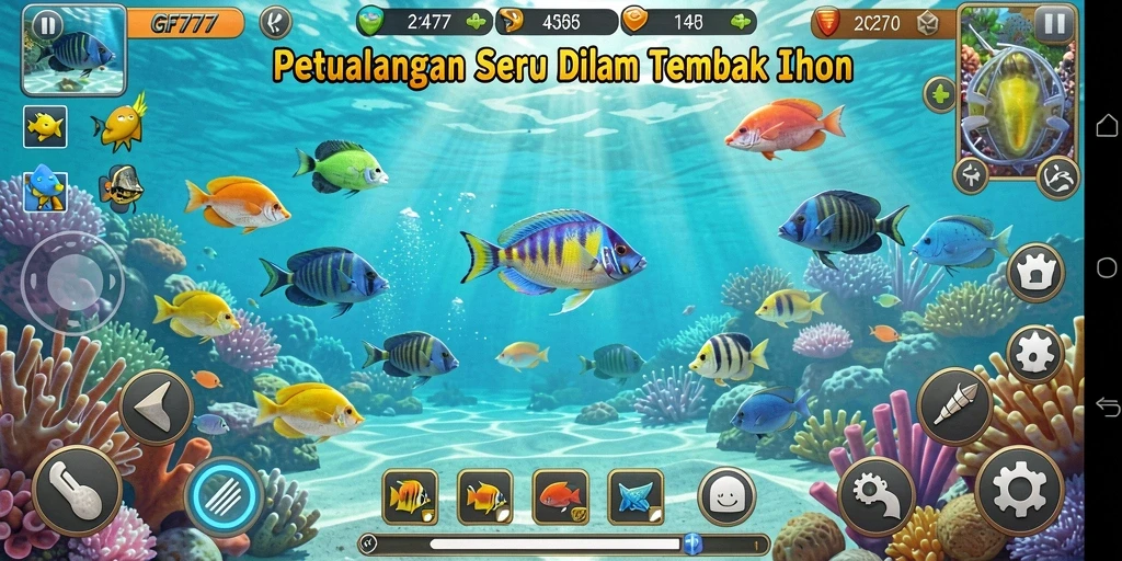 Tampilan menarik gameplay Tembak Ikan GF777 yang seru.