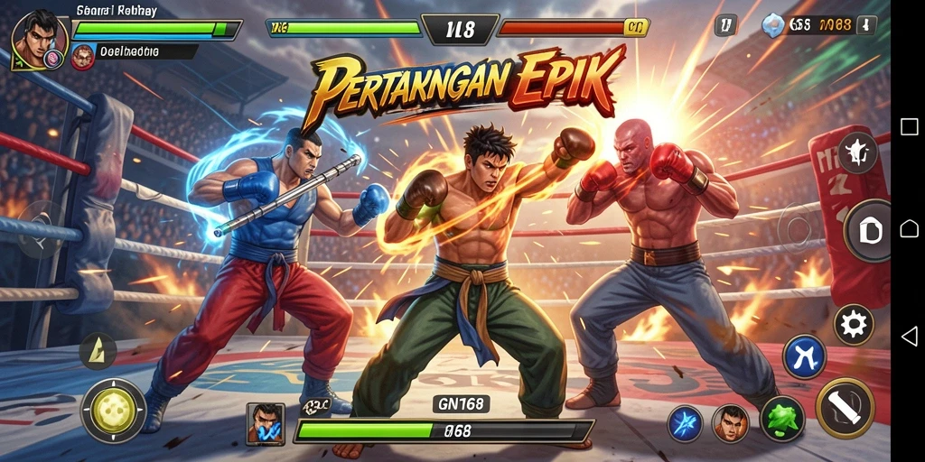 Tampilan permainan GN168 dengan aksi pertarungan yang mendebarkan.