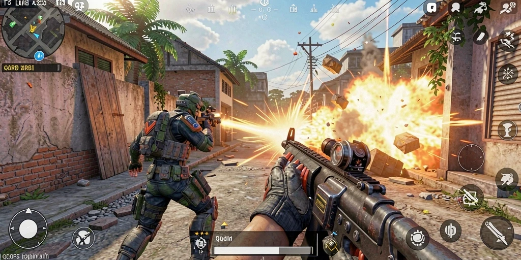 Screenshot gameplay QQRP menampilkan pertempuran seru dengan grafis menakjubkan.