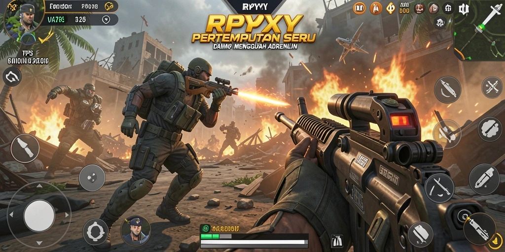Screenshot gameplay RPYYY dengan aksi tembak-menembak yang mendebarkan.