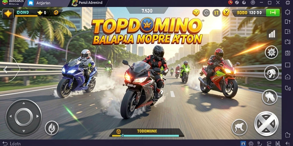 Screenshot gameplay dari balapan motor yang mendebarkan.